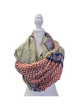 NWT Anthropologie 100% Rayon Dot Print Embroidered Infinity Scarf
